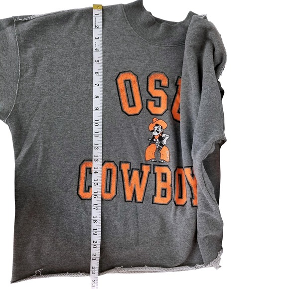 47 Brand OSU Cowboys Sweatshirt Large Gray Orange Cropped Hem College - Picture 8 of 12